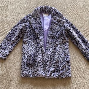 Purple leopard print faux fur coat